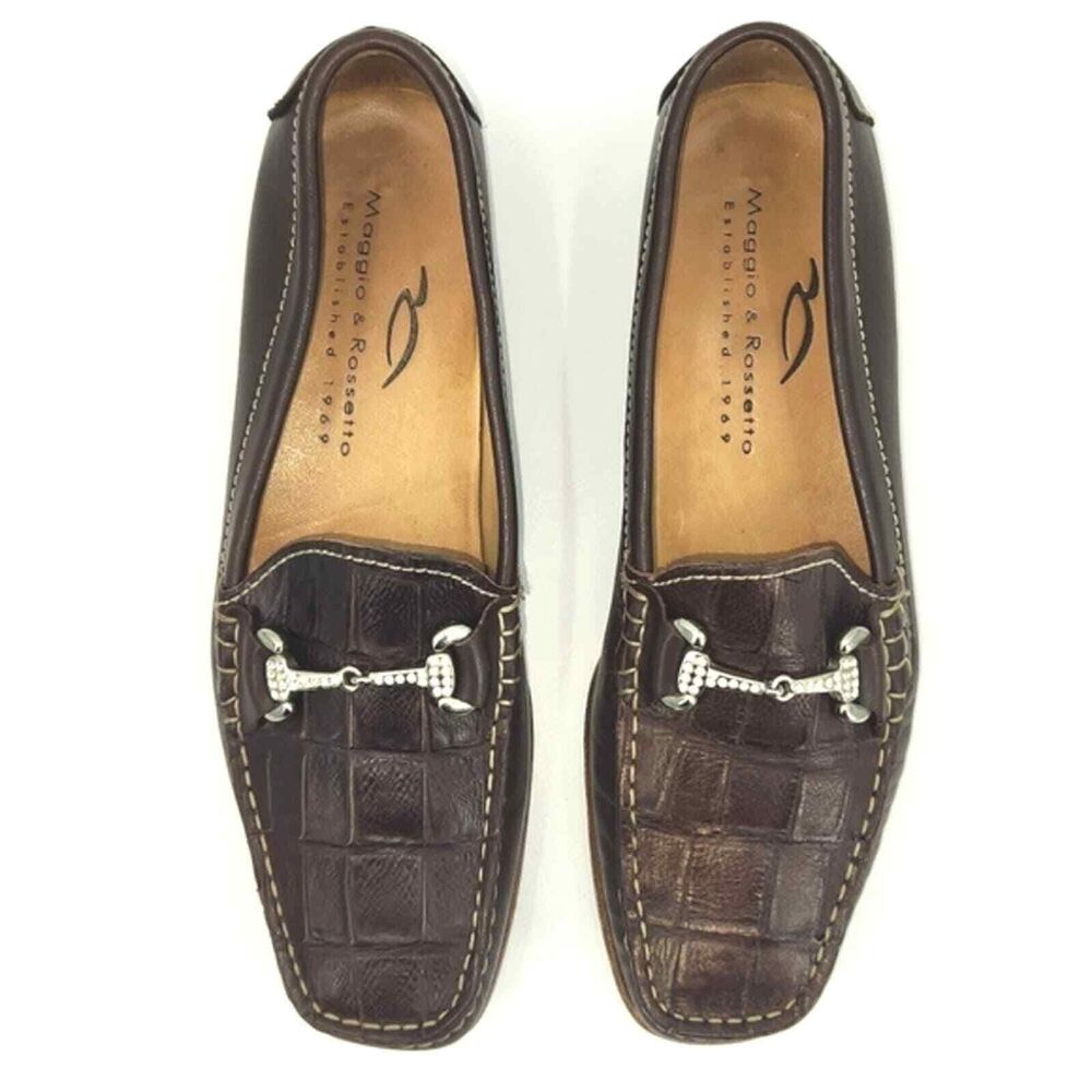 Maggio & Rossetto Brown Leather Croc Embossed Loafers Flats Womens Shoe Size 6